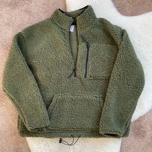 No Boundaries / Quarter-Zip Sherpa pullover / Dark Green / XL